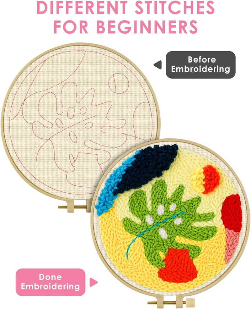TINDTOP Punch Needle Kits, Punch Embroidery Kits for Adults Beginner, Tool with Punch Needle Fabric, Hoops, Yarns and Sewing Needles - Image 3